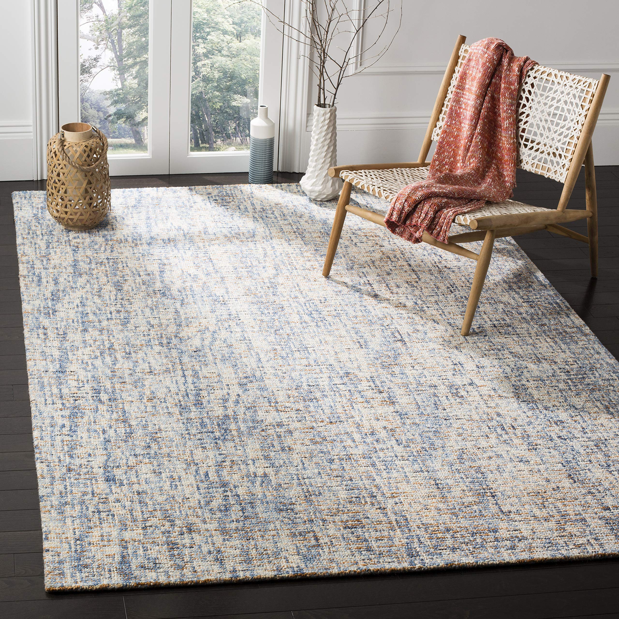 SAFAVIEH Abstract Collection Accent Rug - 3' x 5', Dark Blue & Rust, Handmade Wool, Ideal for High Traffic Areas in Entryway, Li